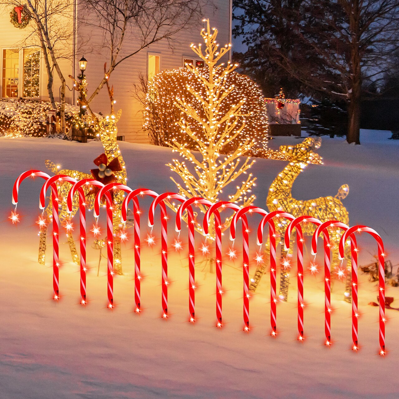 10PCS Christmas Candy Cane Pathway Lights, Red & White Striped LED Candy Cane Lights with Stakes, Outdoor Indoor Holiday Decor for Lawn, Walkway, Garden, Christmas Party Decoration